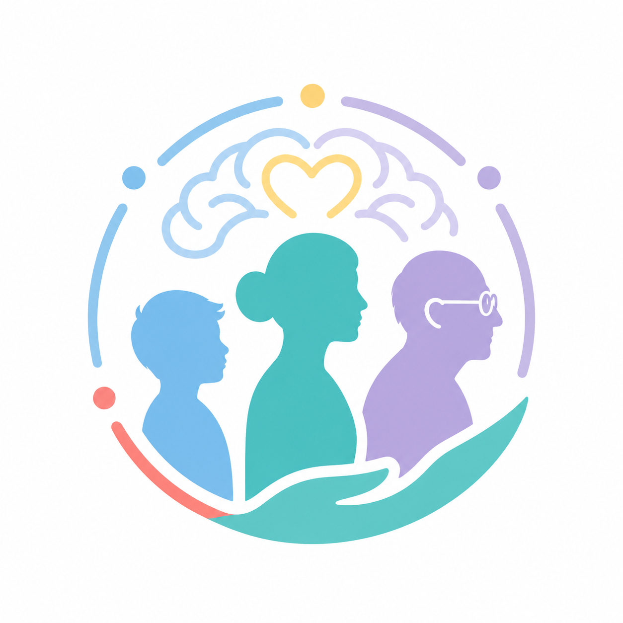 Ícono de mano con familia, representando atención por etapas de vida